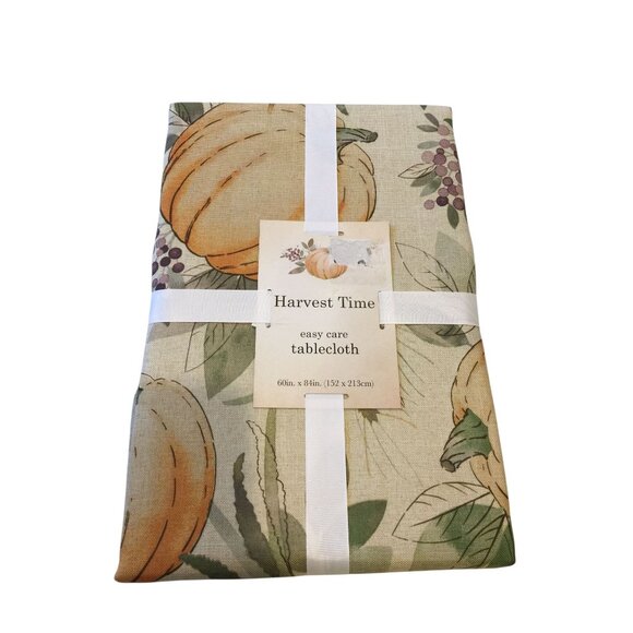 Harvest Time Autumnal Tablecloth 60" x 84" Pumpkins Leaves Easy Care - Picture 1 of 5